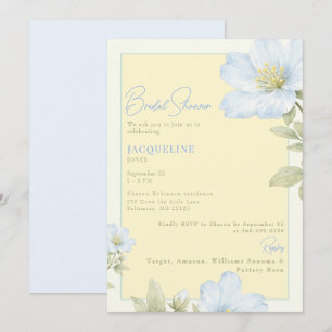 Convite Chuva de Noiva Floral Amarela e Azul Elegante