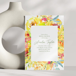 Convite Chuva de Noiva Floral Amarela em Aquarela