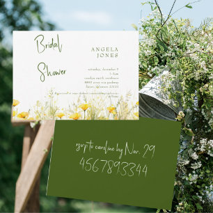 Convite Chuva de Noiva Floral Amarela & Verde Moderna