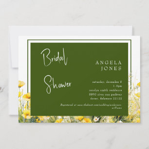 Convite Chuva de Noiva Floral Amarelo Verde Escuro