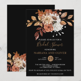 Convite Chuva de Noiva Floral Aquarela Preta Outono