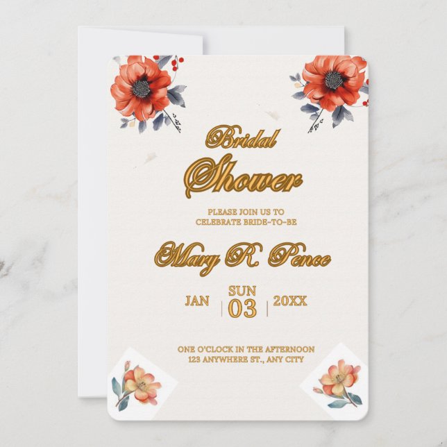 Convite Chuva de Noiva Floral Aquarela Terrosa Casamento  (Frente)