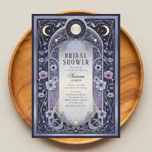 Convite Chuva de Noiva Floral Art Nouveau Lua Celestial