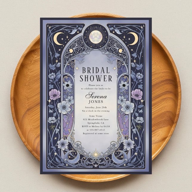 Convite Chuva de Noiva Floral Art Nouveau Lua Celestial (Criador carregado)