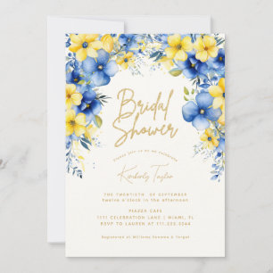 Convite Chuva de Noiva Floral Azul Amarelo