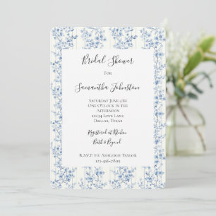 Convite Chuva de Noiva Floral Azul Branco Bonito