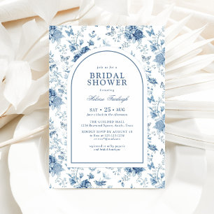 Convite Chuva de Noiva Floral Azul Branco Chinoiserie