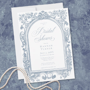 Convite Chuva de Noiva Floral Azul Clássico Elegante