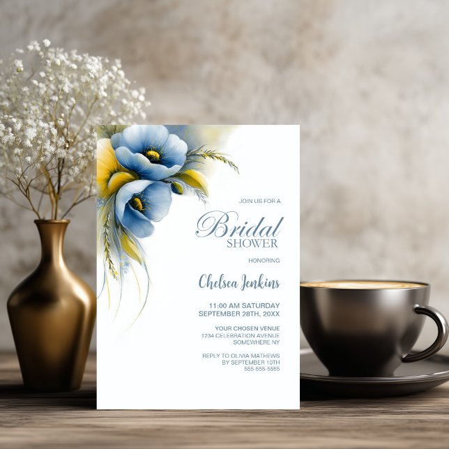 Convite Chuva de Noiva Floral Azul e Amarela (Criador carregado)