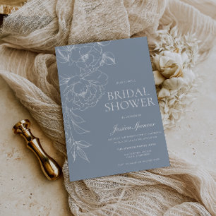 Convite Chuva de Noiva Floral Azul e Branco Vintage Costei