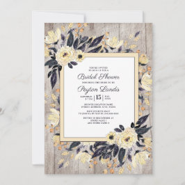 Convite Chuva de Noiva Floral Azul Marinho Creme de Madeir