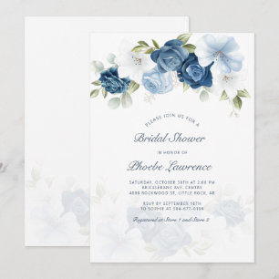 Convite Chuva de Noiva Floral Azul Moderno empoeirado