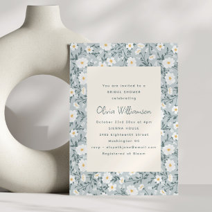 Convite Chuva de Noiva Floral Azul Moderno Primavera