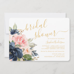 Convite Chuva de Noiva Floral Azul Naval Bonito