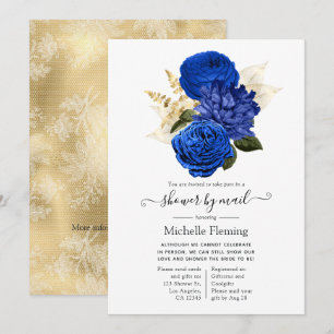 Convite Chuva de Noiva Floral Azul Real e Dourado pelo Cor
