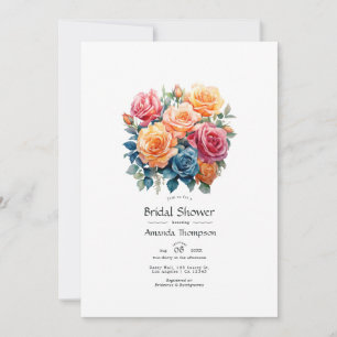 Convite Chuva de Noiva Floral Azul, Rosa, Laranja e Verde