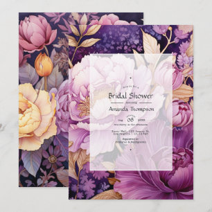 Convite Chuva de Noiva Floral Bege e Dourado