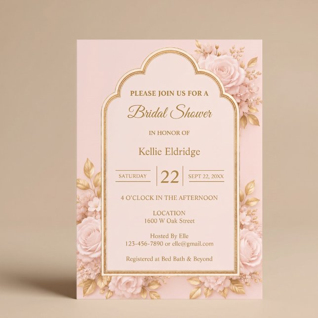 Convite Chuva de Noiva Floral Bege e Dourado (Criador carregado)