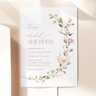 Convite Chuva de Noiva Floral Bege Rosa