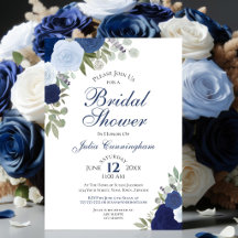 Chuva de Noiva Floral Boho Azul Elegante em Aquare