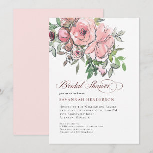 Convite Chuva de Noiva Floral Borgonha em Aquarela