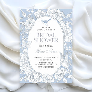Convite Chuva de noiva floral botânica azul calma elegante