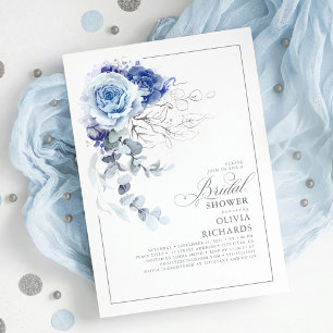 Convite Chuva de Noiva Floral Botânica Azul e Prata