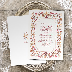 Convite Chuva de Noiva Floral Botânica Vintage Outono Rust