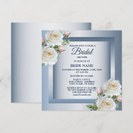 Convite Chuva de Noiva Floral Branca Elegante Cinza Azul