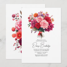 Chuva de Noiva Floral Brilhante em Fuchsia, Blush