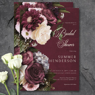 Convite Chuva de Noiva Floral Burgundy e Creme Elegante e 