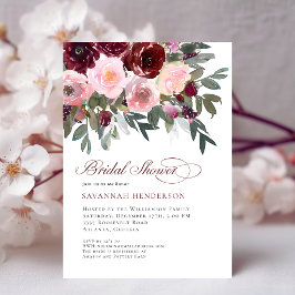 Convite Chuva de Noiva Floral Burgundy Elegante