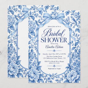 Convite Chuva de Noiva Floral Chinoiserie Elegante Arco Az