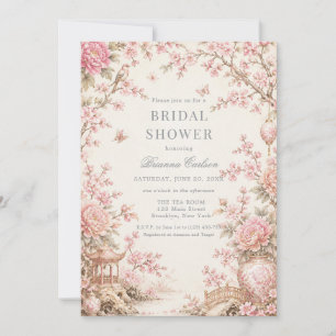 Convite Chuva de Noiva Floral Chinoiserie Rosa