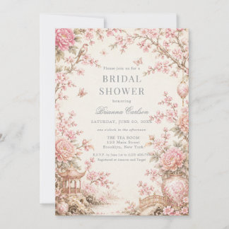 Convite Chuva de Noiva Floral Chinoiserie Rosa