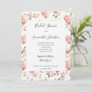 Convite Chuva de Noiva Floral Corações Rosa Romântico