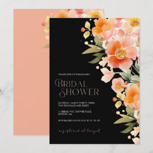 Convite Chuva de Noiva Floral Coral Elegante Preta