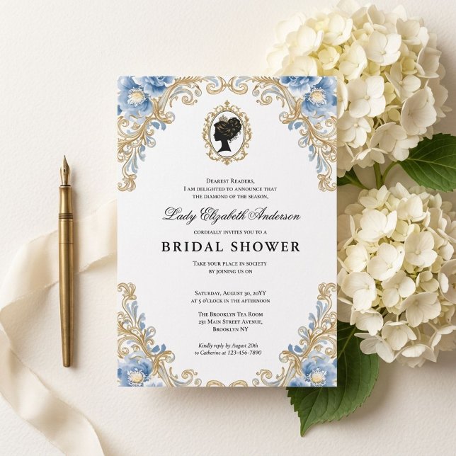 Convite Chuva de noiva floral da era Regência (Criador carregado)