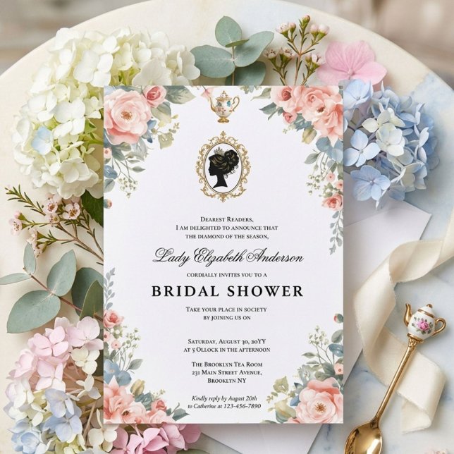Convite Chuva de noiva floral da era Regência (Criador carregado)
