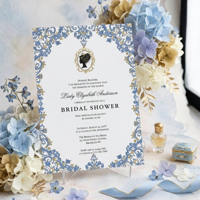 Convite Chuva de noiva floral da era Regência (Criador carregado)