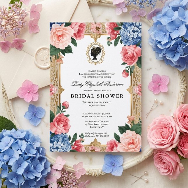 Convite Chuva de noiva floral da era Regência (Criador carregado)