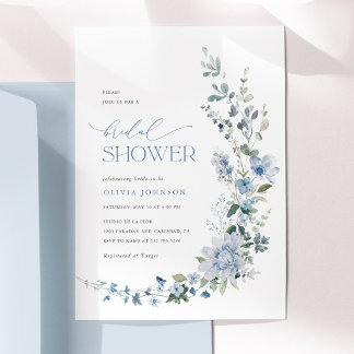 Convite Chuva de Noiva Floral de Flor Silvestre Azul Empoe
