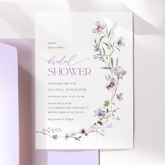 Convite Chuva de Noiva Floral de Flor Silvestre de Lavanda
