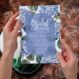 Convite Chuva de Noiva Floral de Hortênsia Azul Elegante