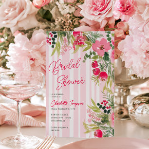 Convite Chuva de Noiva Floral de Inverno com Listras Rosad