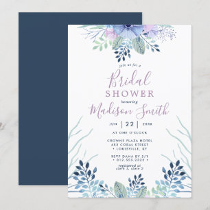 Convite Chuva de Noiva Floral de Inverno Rústico em Azul N
