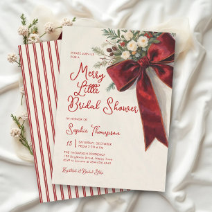 Convite Chuva de Noiva Floral de Natal com Laço Pequeno e