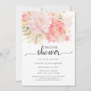Convite Chuva de Noiva Floral de Peônia Rosa Elegante
