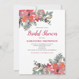 Convite Chuva de Noiva Floral de Poinsettia Vermelha