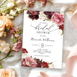 Convite Chuva de Noiva Floral de Rosas Burgundy Blush Eleg